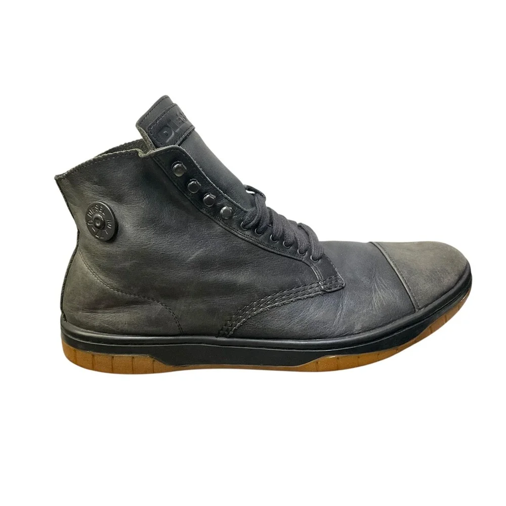 Diesel Basket Tatra Mens Black Leather High Top Sneakers Boots‎ US 10